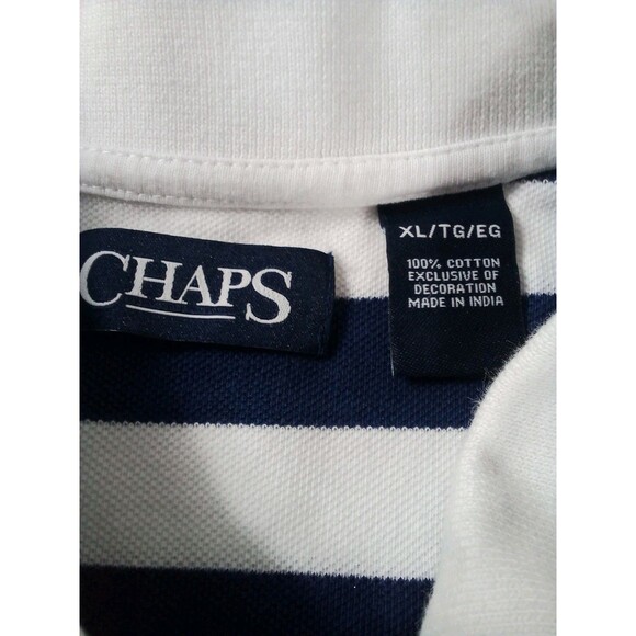 Men's Chaps Blue And White Striped Polo Shirts Size XL Short Sleeve - Picture 8 of 11